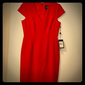 Adrianna Papell Cherry Red Pencil Crepe Sheath